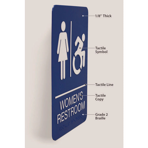 Ada Sign, Women's Restroom, 6 X 9, Blue Face, White Graphics