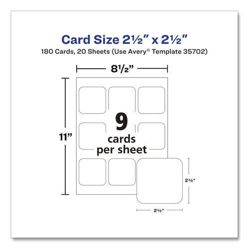 Clean Edge Square Cards, Inkjet, 2.5 X 2.5, 180 Cards, 9 Cards/sheet, 20 Sheets/pack