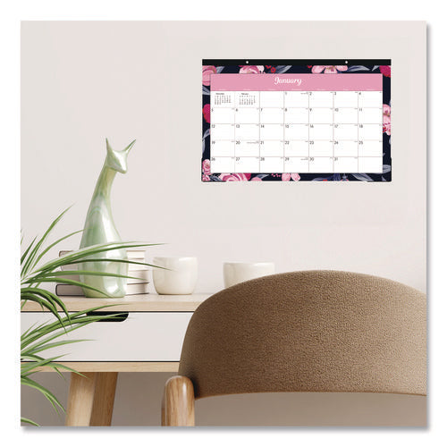 Mimi Pink Desk Pad Calendar, Floral Artwork, 17 X 11, White/pink/black Sheets, Black Headband, 12-month (jan To Dec): 2025