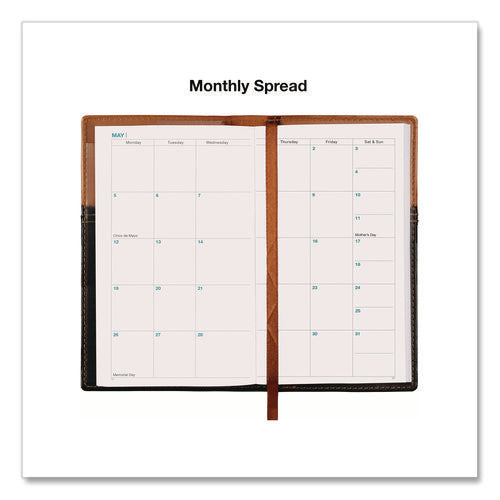 Deluxe Weekly/monthly Pocket Planner, 6 X 3.5, Black/brown Two-tone Cover, 14-month: Nov 2024 To Dec 2025