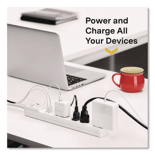 6-outlet Plus Usb Surge Protector, 6 Ac Outlets/2 Usb Outlets, 4 Ft Cord, 1,500 J, White