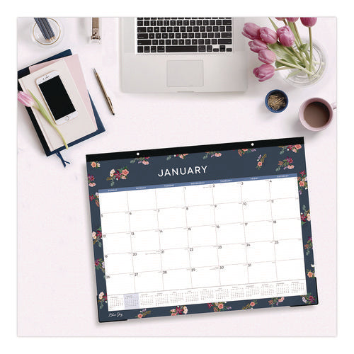 Ashlyn Desk Pad Calendar, Floral Artwork, 22 X 17, White/blue/pink Sheets, Black Headband, 12-month (jan To Dec): 2025