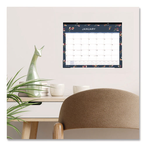 Ashlyn Desk Pad Calendar, Floral Artwork, 22 X 17, White/blue/pink Sheets, Black Headband, 12-month (jan To Dec): 2025