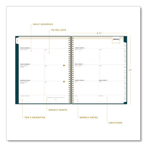 Day Designer Peacock Weekly/monthly Planner, 11 X 8.5, Blue-green/gold Cover, 12-month (jan To Dec): 2025