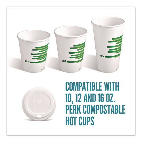 Compostable Plastic Hot Cup Lids, Fits 10 Oz, 12 Oz, 16 Oz Cups, White, 500/carton