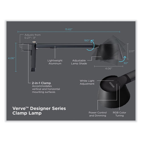 Pureoptics Verve Designer Series Led Desk Lamp With Clamp Base, 13.58" High, Black