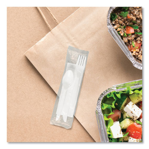 Regal Mediumweight Cutlery Kit, Individually Wrapped, Fork/knife/napkin/spoon, Plastic, White, 250/carton