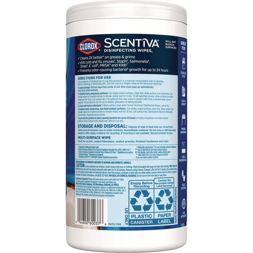 Scentiva Bleach Free Cleaning Wipes, 1-ply, 7.75 X 7, Pacific Breeze/coconut, White, 75/canister, 6 Canisters/carton