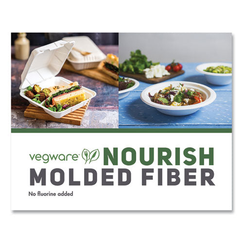 Nourish Molded Fiber Takeout Containers, Compostable, 9 X 9 X 3, White, Sugarcane, 200/carton