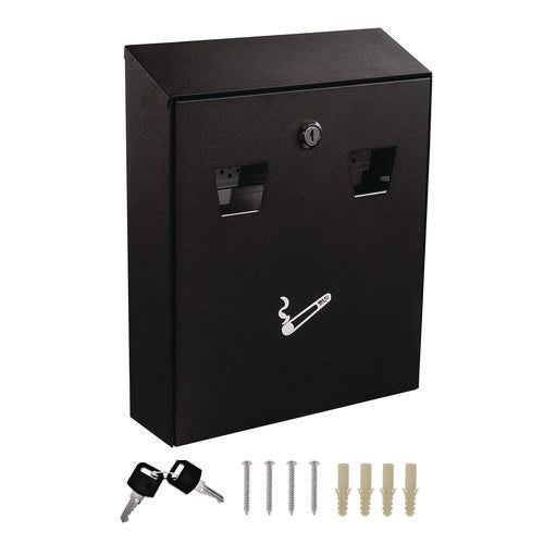 Wall-mounted Safe Cigarette Disposal Station Outdoor Ashtray, Stainless Steel, Black