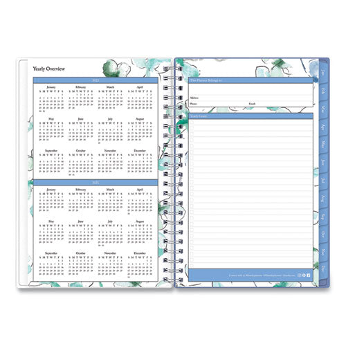 Lindley Weekly/monthly Planner, Lindley Floral Artwork, 8 X 5, White/blue/green Cover, 12-month (jan To Dec): 2024