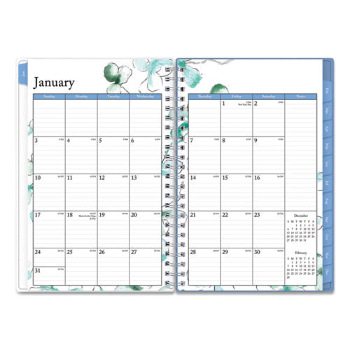 Lindley Weekly/monthly Planner, Lindley Floral Artwork, 8 X 5, White/blue/green Cover, 12-month (jan To Dec): 2024