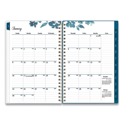 Bakah Blue Weekly/monthly Planner, Bakah Blue Floral Artwork, 8 X 5, Blue/white Cover, 12-month (jan To Dec): 2024