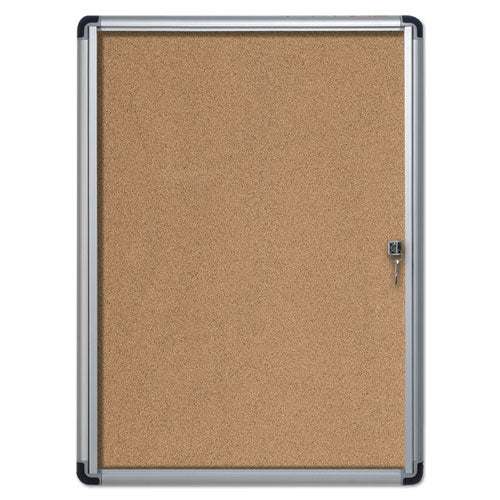 Slim-line Enclosed Cork Bulletin Board, One Door, 28 X 38, Tan Surface, Aluminum Frame