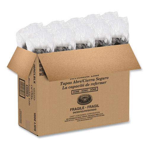 Optima Reclosable Lid, Fits 12 Oz To 24 Oz Foam Cups, Black, 100 Pack, 10 Packs/carton