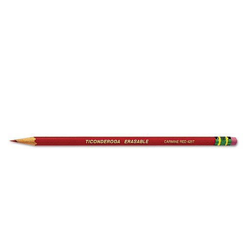 Erasable Colored Pencils, 2.6 Mm, 2b, Carmine Red Lead, Carmine Red Barrel, Dozen