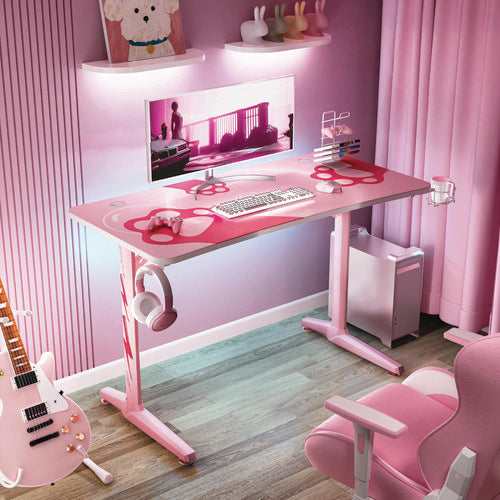 Cute Gaming Desk, 47" X 23.63" X 30.13", Pink