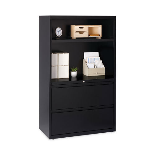 Combo Bookshelf/lateral File Cabinet, 2 Shelves (1 Adjustable), 2 Letter/legal Drawers, Black, 36 X 18.62 X 60