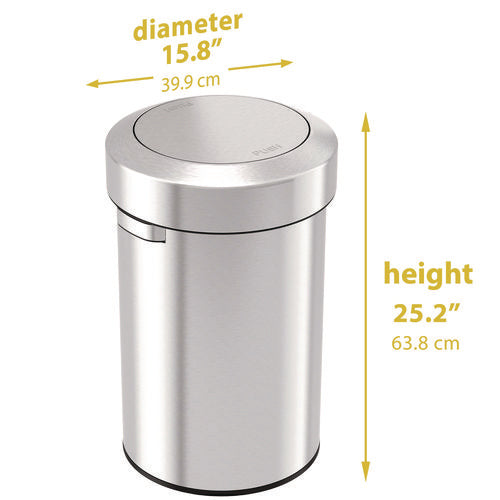 Swing Top Trash Can, 17 Gal, Stainless Steel, Silver