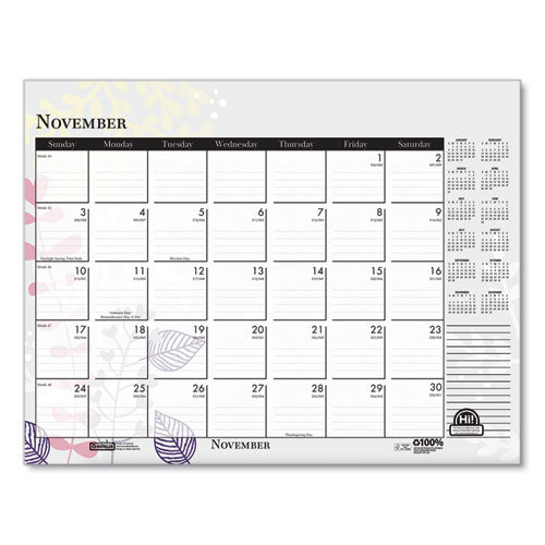 Recycled Desk Pad Calendar, Wild Flowers Artwork, 22 X 17, White Sheets, Black Binding/corners,12-month (jan-dec): 2024