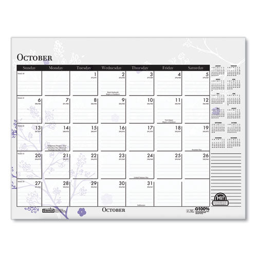 Recycled Desk Pad Calendar, Wild Flowers Artwork, 22 X 17, White Sheets, Black Binding/corners,12-month (jan-dec): 2024