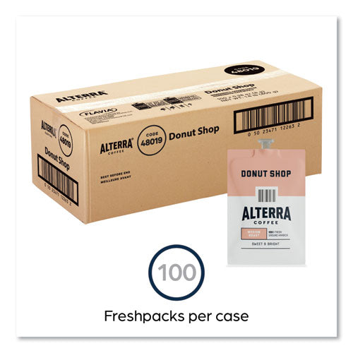 Alterra Donut Shop Coffee Freshpack, Donut Shop, 0.28 Oz Pouch, 100/carton