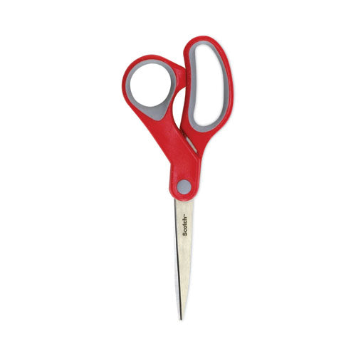 Multi-purpose Scissors, 8" Long, 3.38" Cut Length, Gray/red Straight Handle