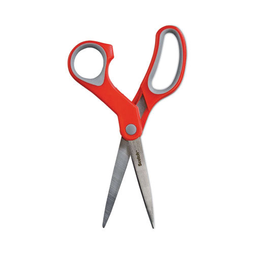 Multi-purpose Scissors, 8" Long, 3.38" Cut Length, Gray/red Straight Handle