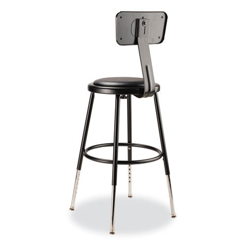 6400 Series Height Adjustable Heavy Duty Vinyl Steel Stool With Backrest, Supports 300 Lb, 19" To 27" Seat Height, Black