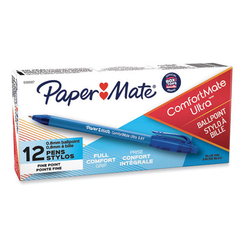 Comfortmate Ultra Ballpoint Pen, Retractable, Fine 0.8 Mm, Blue Ink, Blue Barrel, Dozen