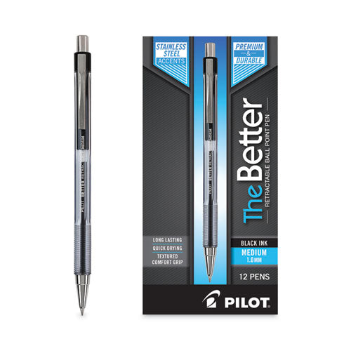 Better Ballpoint Pen, Retractable, Medium 1 Mm, Black Ink, Smoke Barrel, Dozen