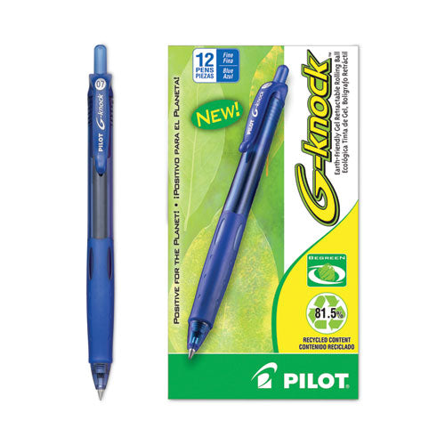 G-knock Begreen Gel Pen, Retractable, Fine 0.7 Mm, Blue Ink, Translucent Blue/blue Barrel, Dozen