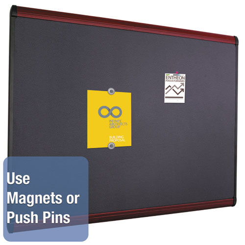 Prestige Plus Magnetic Fabric Bulletin Boards, 48 X 36, Gray Surface, Mahogany Fiberboard/plastic Frame