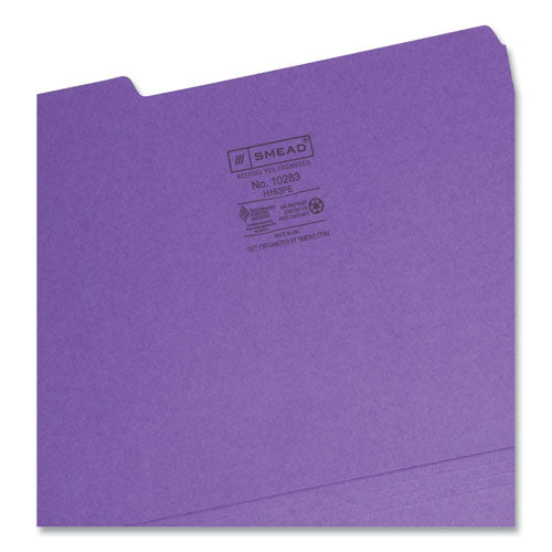 Interior File Folders, 1/3-cut Tabs: Assorted, Letter Size, 0.75" Expansion, Purple, 100/box