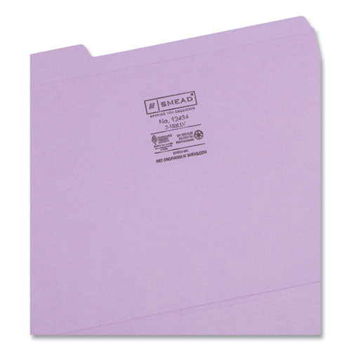 Reinforced Top Tab Colored File Folders, 1/3-cut Tabs: Assorted, Letter Size, 0.75" Expansion, Lavender, 100/box