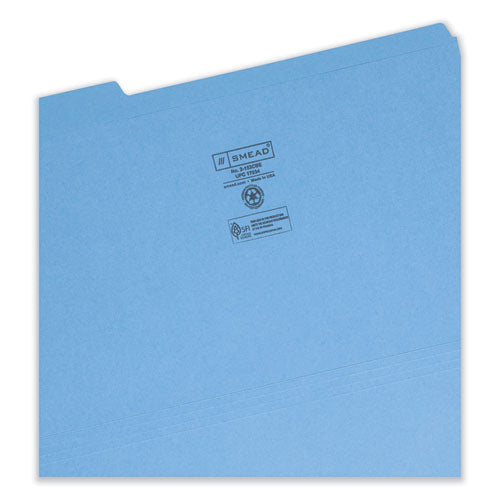 Reinforced Top Tab Colored File Folders, 1/3-cut Tabs: Assorted, Legal Size, 0.75" Expansion, Blue, 100/box