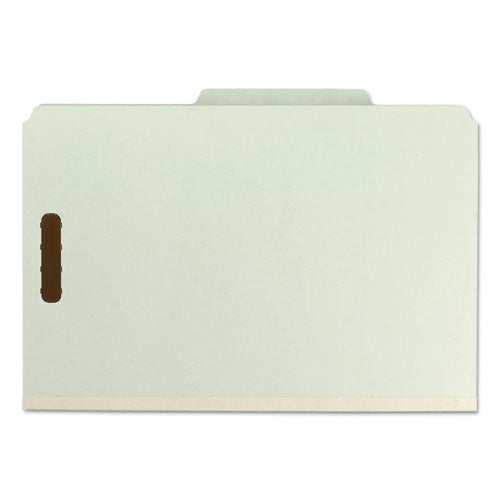 Recycled Pressboard Classification Folders, 3" Expansion, 3 Dividers, 8 Fasteners, Legal Size, Gray-green, 10/box