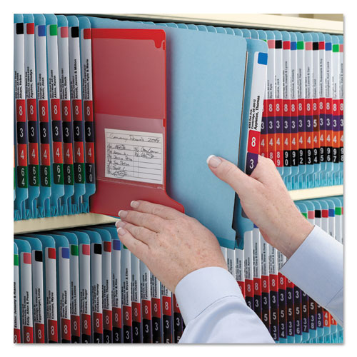 End Tab Pressboard Classification Folders, Six Safeshield Fasteners, 2" Expansion, 2 Dividers, Letter Size, Blue, 10/box