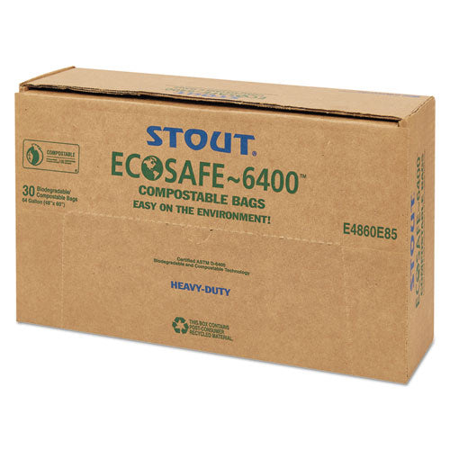 Ecosafe-6400 Bags, 64 Gal, 0.85 Mil, 48" X 60", Green, 30/box