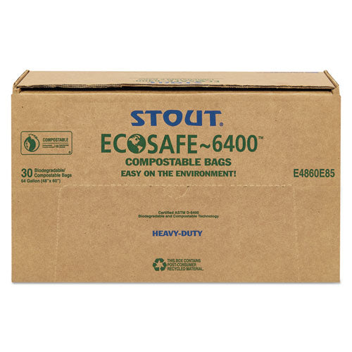 Ecosafe-6400 Bags, 64 Gal, 0.85 Mil, 48" X 60", Green, 30/box