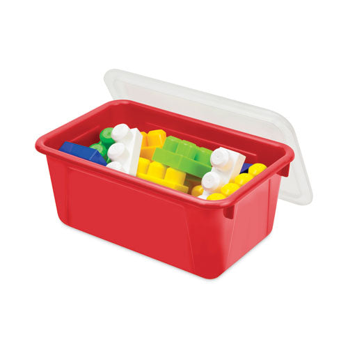 Cubby Bins With Clear Lids, 12.25" X 7.75" X 5.13", Red, 6/pack