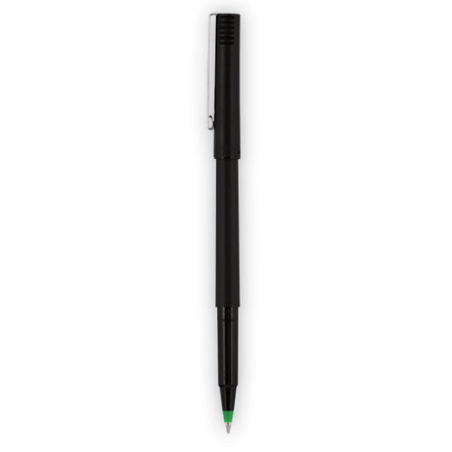 Roller Ball Pen, Stick, Fine 0.7 Mm, Green Ink, Black/green Barrel, Dozen