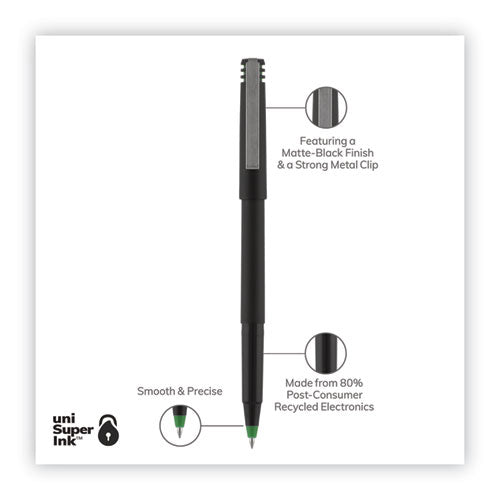 Roller Ball Pen, Stick, Fine 0.7 Mm, Green Ink, Black/green Barrel, Dozen