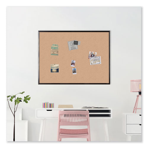 Cork Bulletin Board With Black Aluminum Frame, 47 X 35, Tan Surface