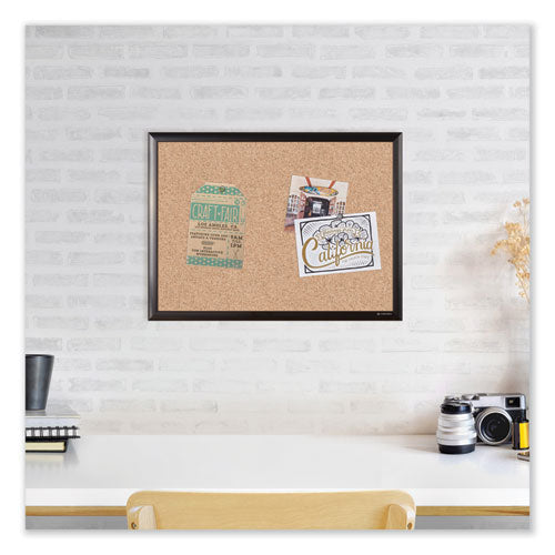 Cork Bulletin Board With Black Aluminum Frame, 47 X 35, Tan Surface