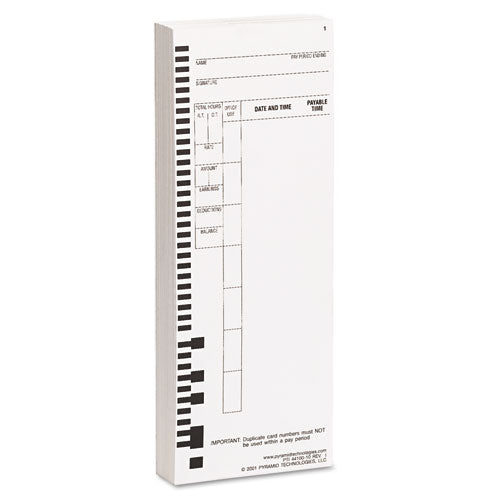 Time Card For Model 4000 Payroll Recorder, 3-1/2 X 8-1/2, 100/pack